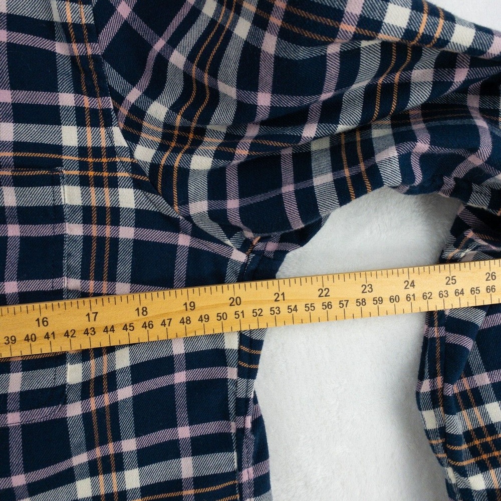 L.L. Bean Flannel Shirt Womens Medium Blue Pink Plaid Long Sleeve Soft - Picture 8 of 12